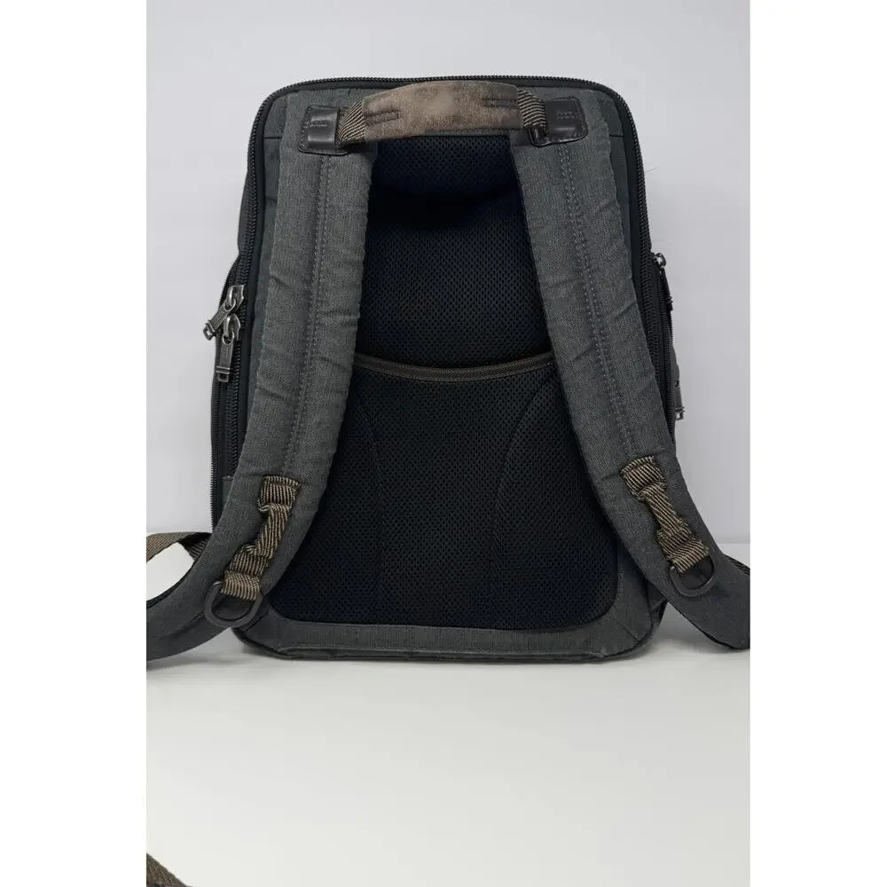 TUMI Alpha Bravo Parrish Laptop Backpack Charcoal Gray Brown Leather Trim